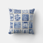オランダエレガントデルフトブルーヴィンテージフローラルパターン クッション (正面)