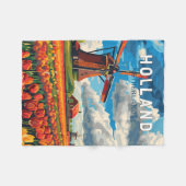 オランダオランダトラベルアートヴィンテージ フリースブランケット (正面(横))