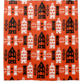 オランダオランダフォークアートプリント シャワーカーテン