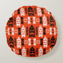 オランダオランダフォークアートプリント ラウンドクッション