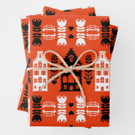 オランダオランダフォークアートプリント ラッピングペーパーシート