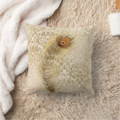 オランダカイウの孔雀の羽の金ゴールドのダマスク織のヴィンテージ クッション (ブランケット)