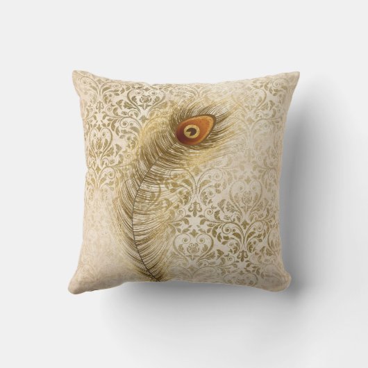 オランダカイウの孔雀の羽の金ゴールドのダマスク織のヴィンテージ クッション (裏面)