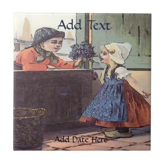 オランダキッズフラワーズタイル、オランダルック、パーソナライズ タイル (正面)