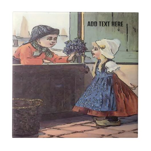 オランダキッズフラワーズタイル、オランダルック、パーソナライズ タイル (正面)