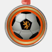 オランダサッカーボール、オランダライオンonオレンジ メタルオーナメント (正面)
