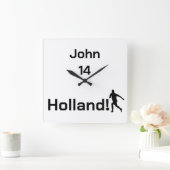 オランダサッカー、カスタマイズ可能 スクエア壁時計 (ホーム)