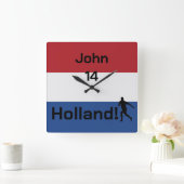 オランダサッカー、カスタマイズ可能 スクエア壁時計 (ホーム)