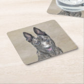 オランダシェパ絵画ード' – カワイトオリジナルドッグアート スクエアペーパーコースター (アングル)