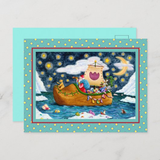 オランダシューサンタ船，アイスバーグ，クジラ，テディベア シーズンポストカード (正面/裏面)