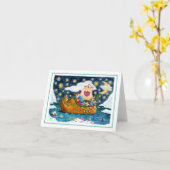 オランダシューサンタ船，氷山，クジラ，テディ空白の カード (黄色い花)