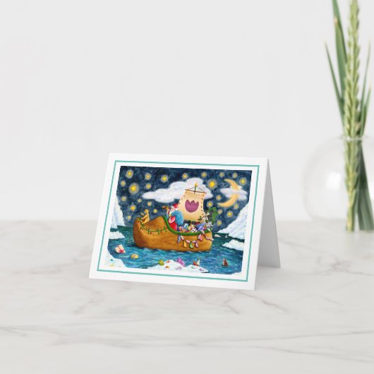 オランダシューサンタ船，氷山，クジラ，テディ空白の カード (正面)