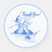 オランダスタイルデルフトブルーフロッグアンドバードサンキューユユー ラウンドシール (正面)