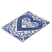 オランダタイル – 青と白絵を描のハート-文字の追加 ノートブック (左側)