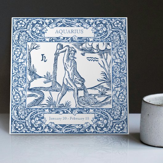 オランダデルフトブルーアクエリアスヴィンテージ〔占星術の〕十二宮図標識 タイル