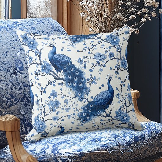 オランダデルフトヴィンテージブルーフローラ孔雀 クッション