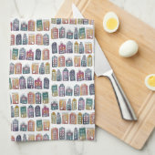 オランダハウズカラフルアムステルダムシティパターン キッチンタオル (四つ折り)