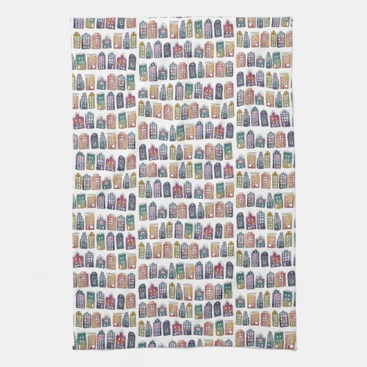 オランダハウズカラフルアムステルダムシティパターン キッチンタオル (縦)
