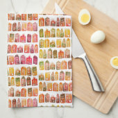 オランダハウズカラフルアムステルダムパターンレッドイエロー キッチンタオル (四つ折り)