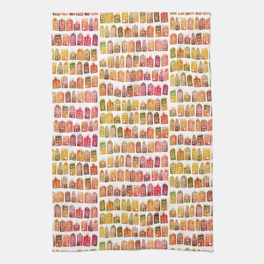 オランダハウズカラフルアムステルダムパターンレッドイエロー キッチンタオル (縦)