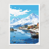 オランダハーバーアラスカヴィンテージ旅行イラストレーション ポストカード (正面)