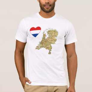 オランダフラグハートとマップTシャツ Tシャツ