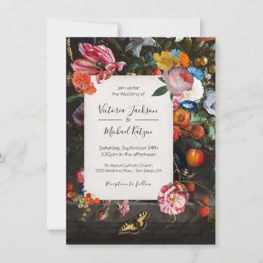 オランダマスターバタフライフローラダーク&ムーディ結婚ーズ 招待状