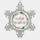 オランダメリークリスマスリースヴロリークカースト スノーフレークピューターオーナメント (正面)