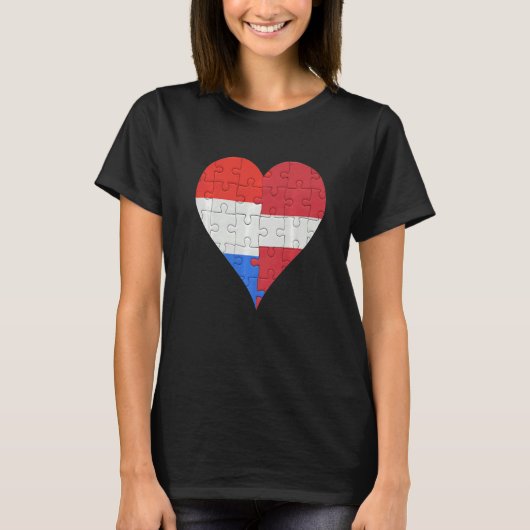 オランダラトビア国旗のハート Tシャツ (正面)
