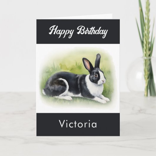 オランダラビットペットアニマルウォーター色ハッピーバースデー カード (正面)