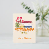 オランダヴィンテージオランダ国旗とオランダチューリップ シーズンポストカード (スタンド正面)