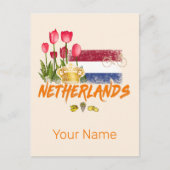 オランダヴィンテージオランダ国旗とオランダチューリップ シーズンポストカード (正面)