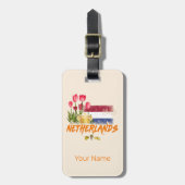 オランダヴィンテージオランダ国旗とオランダチューリップ ラゲッジタグ (正面縦)