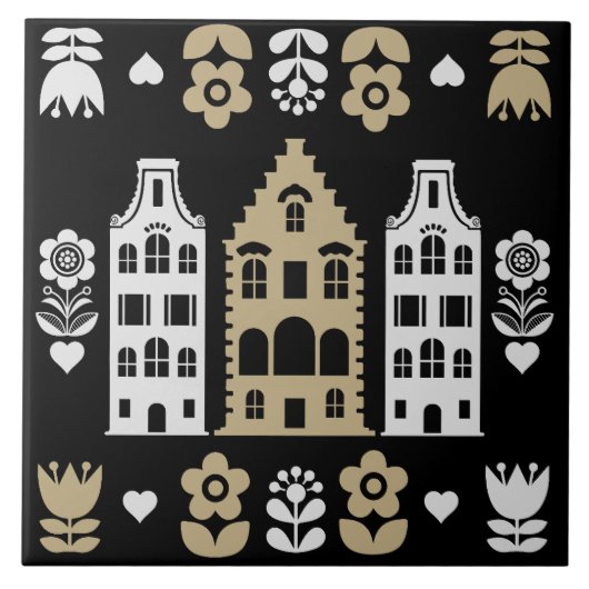 オランダ伝統的フォークアートプリント タイル (正面)