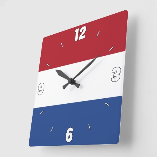 オランダ国旗の愛国心 スクエア壁時計 (傾斜)
