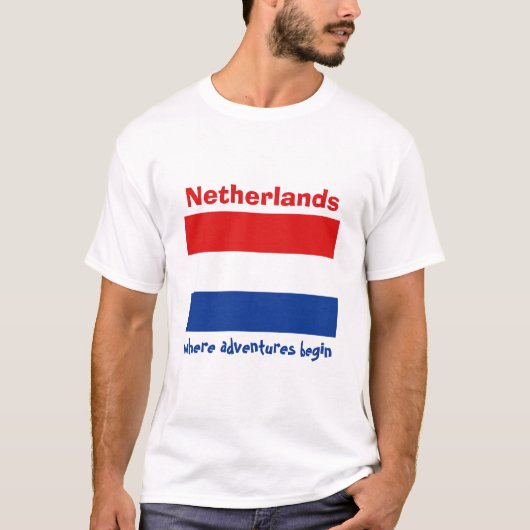 オランダ国旗+地図+テキストTシャツ Tシャツ (正面)