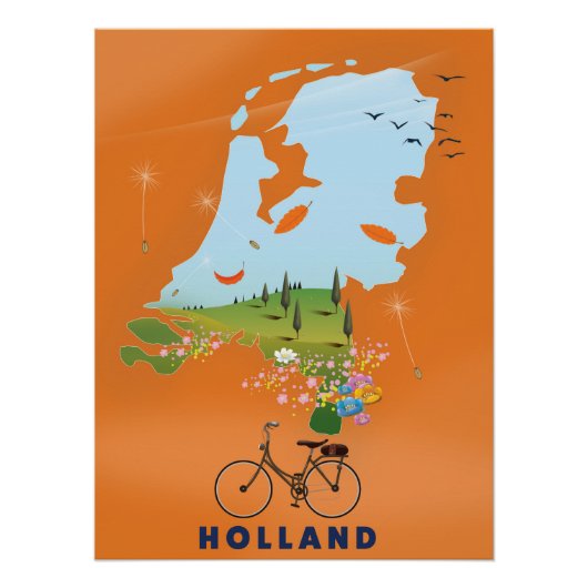 オランダ地図の旅行ポスター ポスター (正面)