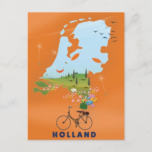 オランダ地図トラベルポスター ポストカード (正面)