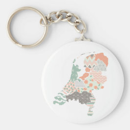 オランダ州地図ジオメトリパッチワークスタイル キーホルダー