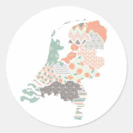 オランダ州地図ジオメトリパッチワークスタイル ラウンドシール