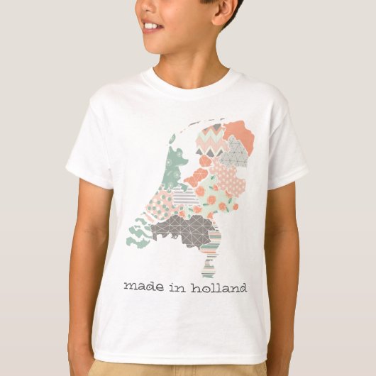 オランダ州地図ジオメトリパッチワークスタイル Tシャツ (正面)