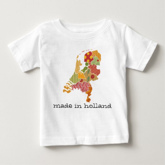 オランダ州地図ボヘミアンパッチワークスタイル ベビーTシャツ (正面)