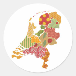オランダ州地図ボヘミアンパッチワークスタイル ラウンドシール