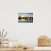 オランダ日没のドローブリッジと風車 ポスター (キッチン)