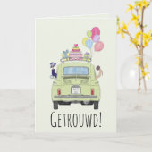 オランダ結婚おめでとうフィアット500 カード (黄色い花)