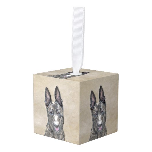 オランダ絵画シェパード – かわいいオリジナルドッグアート キューブオーナメント (正面アングル)