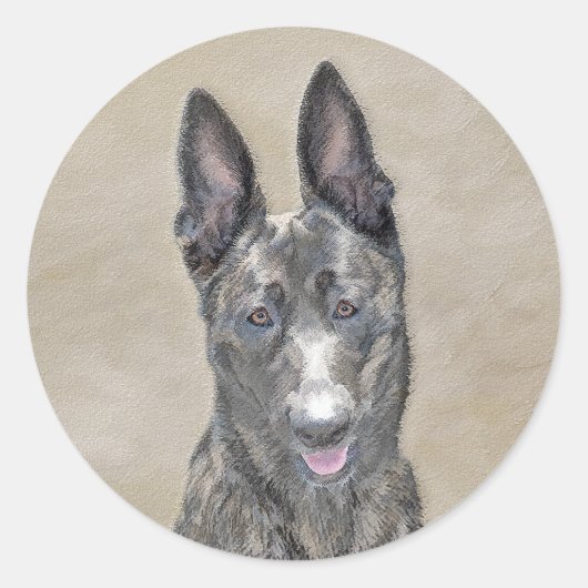 オランダ絵画シェパード – かわいいオリジナルドッグアート ラウンドシール (正面)