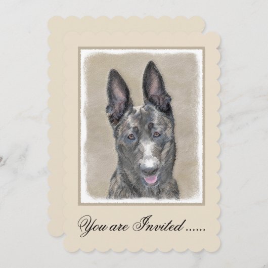 オランダ絵画シェパード – かわいいオリジナルドッグアート 招待状 (正面/裏面)