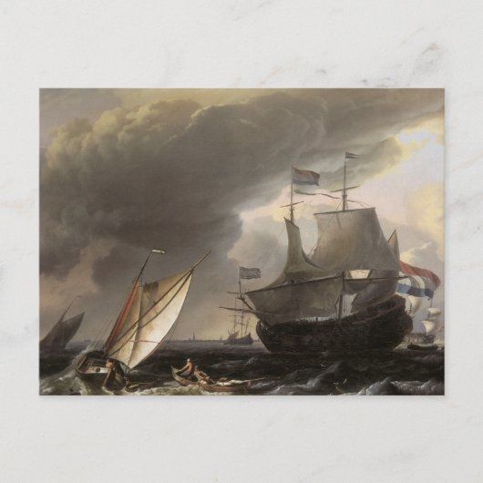 オランダ船が海の上に浮かぶ1690 ポストカード (正面)