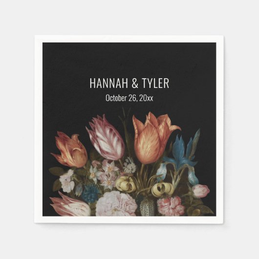 オランダ色彩の鮮やかチューリップ虹彩+その他のカラフル花模様 スタンダードカクテルナプキン (正面)